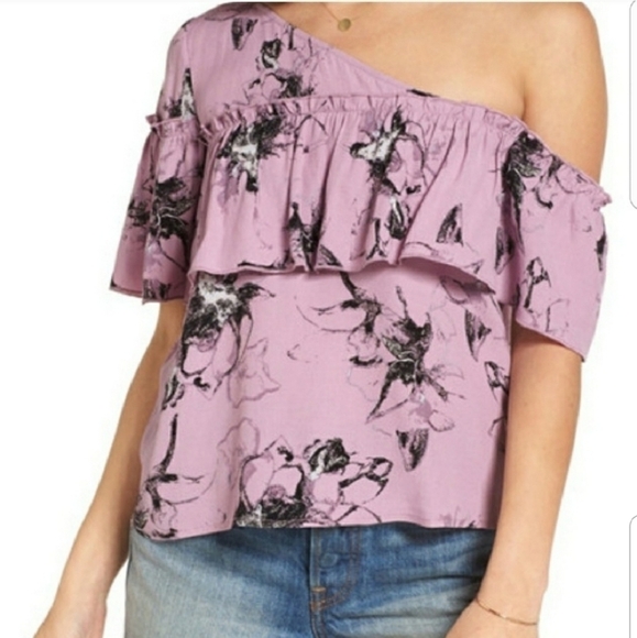 BP Purple Floral One Shoulder Ruffle Top - Picture 1 of 2
